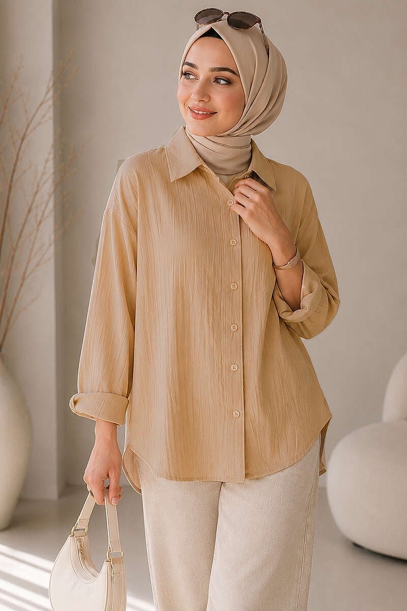 Düşük Omuzlu Salaş Gömlek Camel