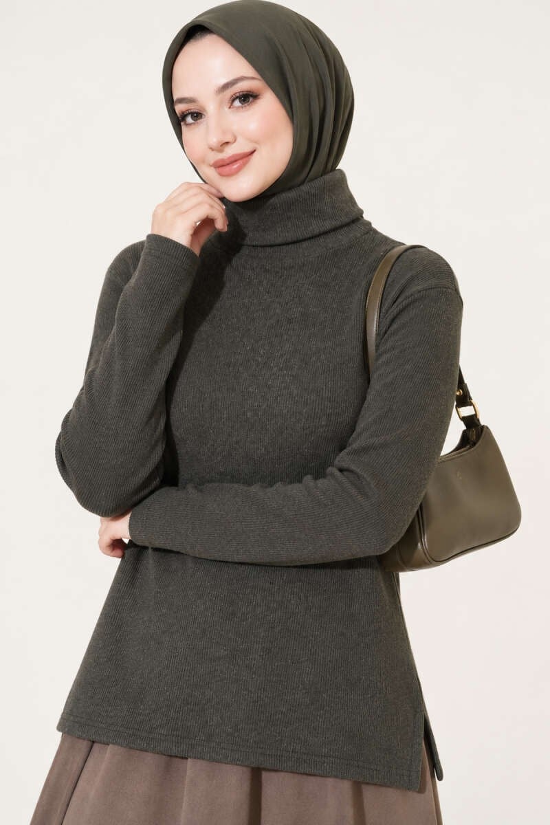 Fitilli Boğazlı Body Haki