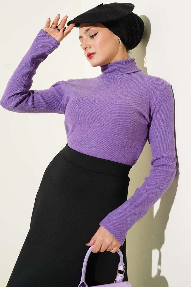 Fitilli Boğazlı Body Mor