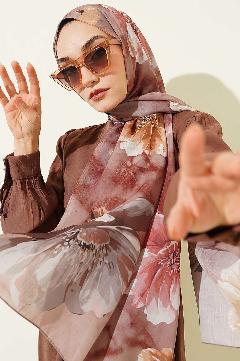 Flora Desenli Şal Vizon
