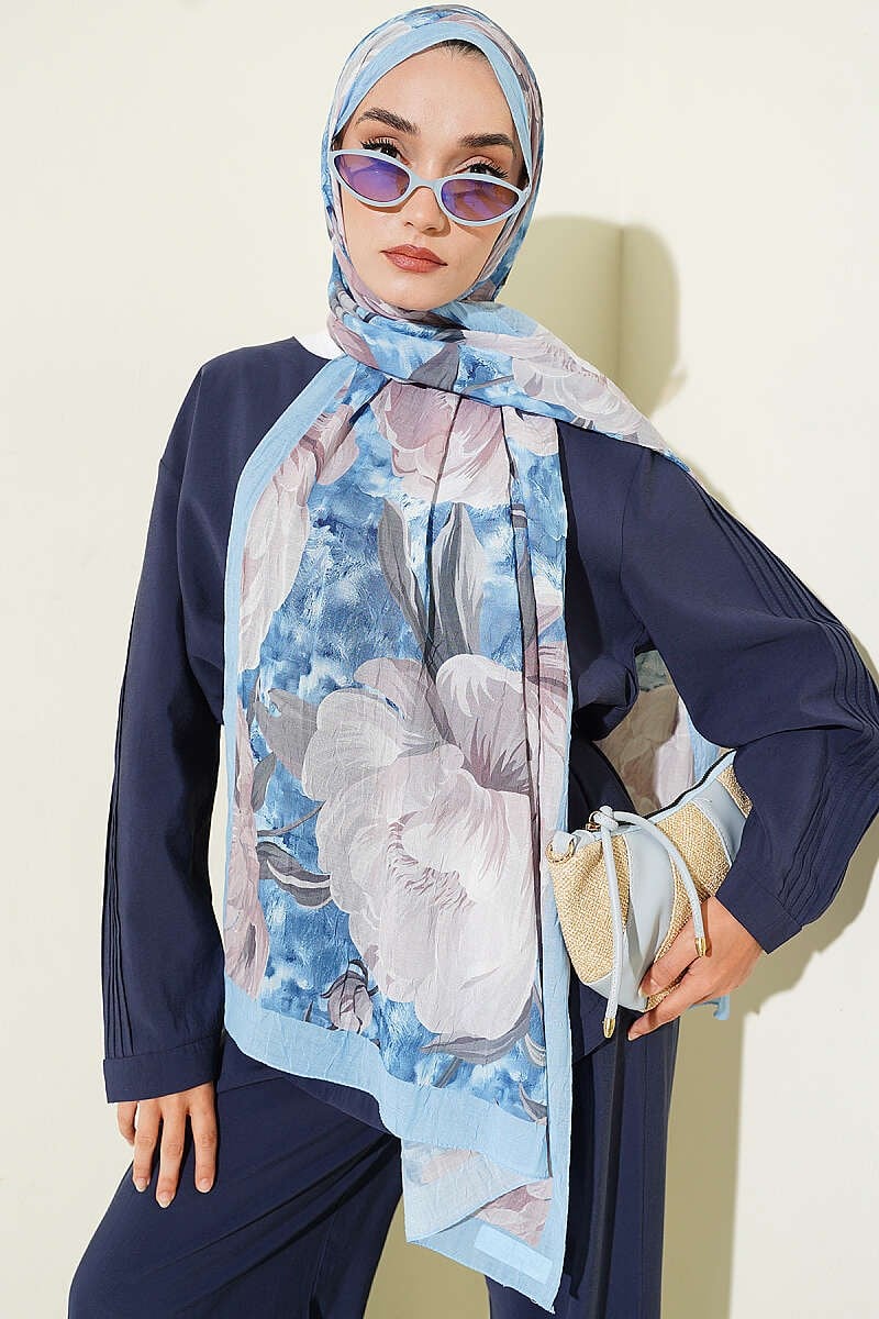 Floral Nature Bambu Kraş Şal Bebe Mavi