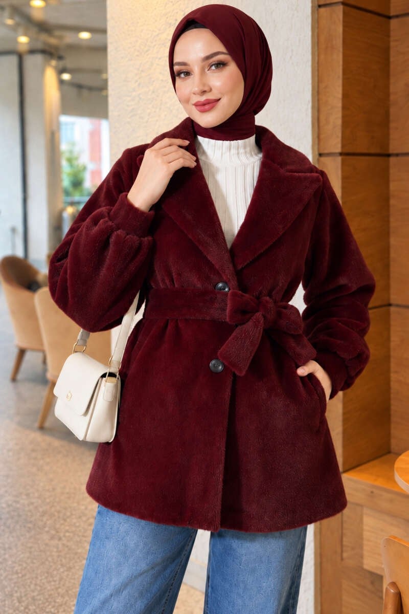 Fox Kısa Kuşaklı Kaban Bordo
