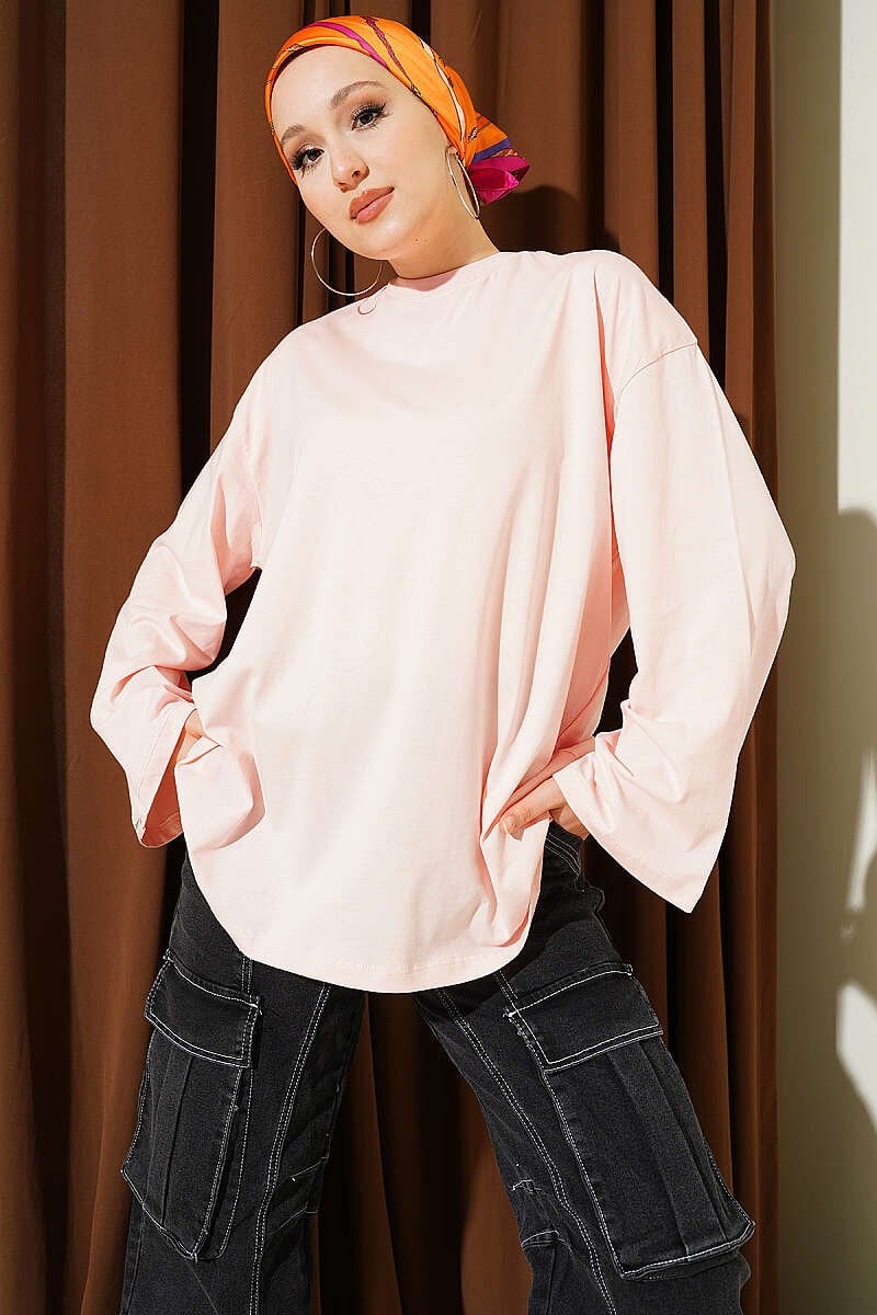 Geniş Kollu Basic Tunik Somon
