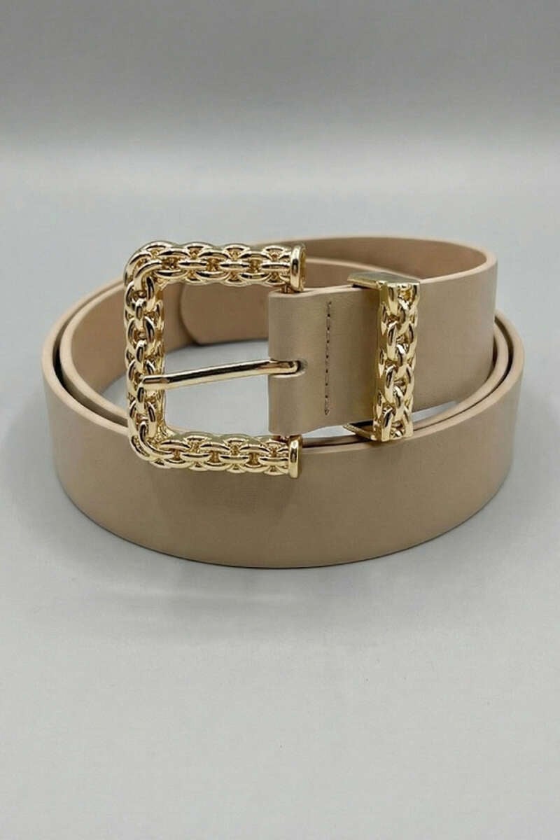 Gold Örgü Tokalı Kemer Bej