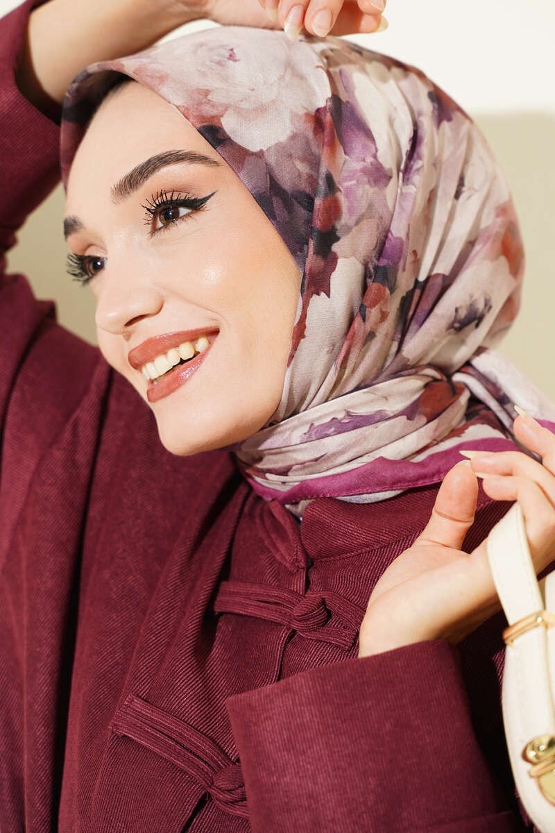 Gül Desenli Soft Eşarp Magenta