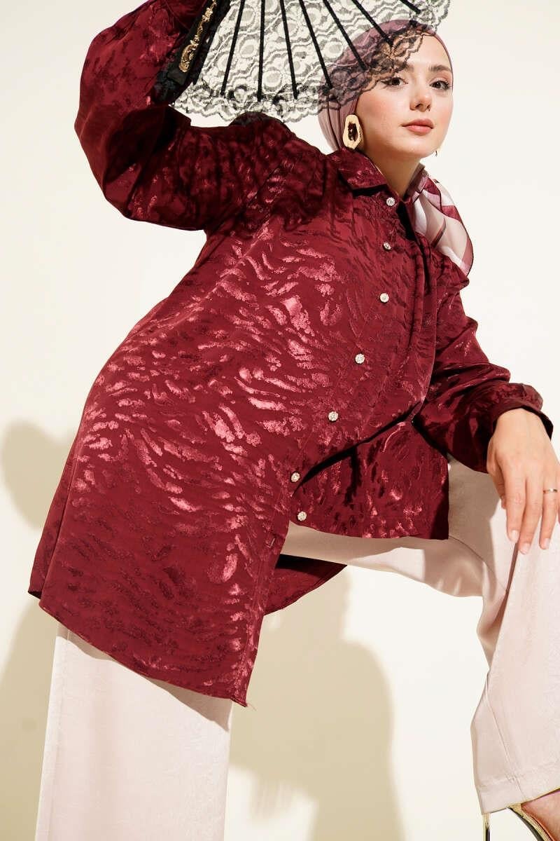 Jakar Desenli Tunik Bordo