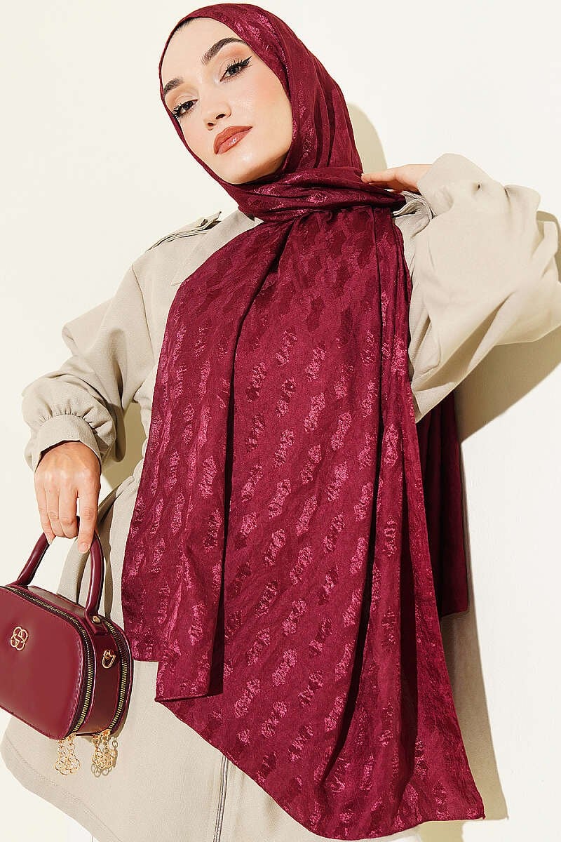 Kabartma Desenli Jakar Şal Bordo
