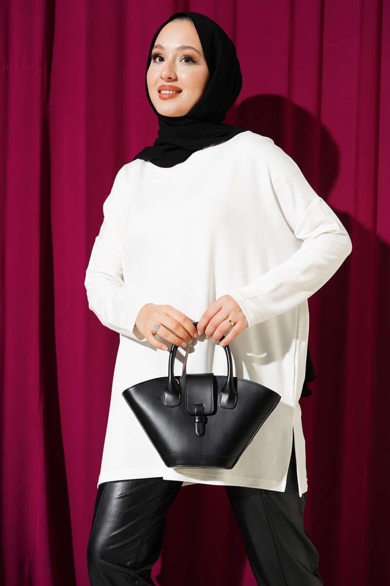 Kalp Detaylı Basic Tunik Ekru