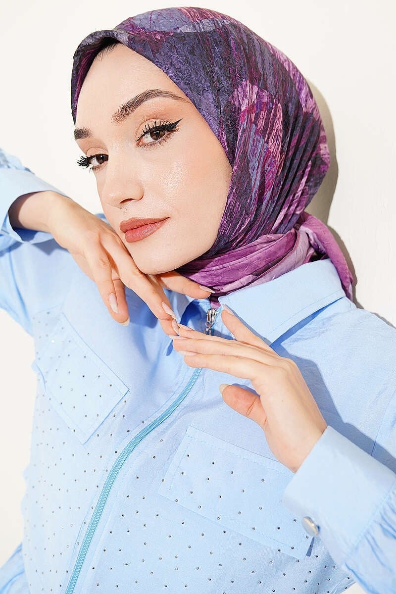 Karışık Desen Bambu Kraş Ayda Eşarp Magenta