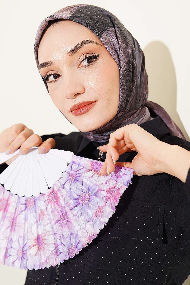 Karışık Desen Bambu Kraş Ayda Eşarp Soft Kahve