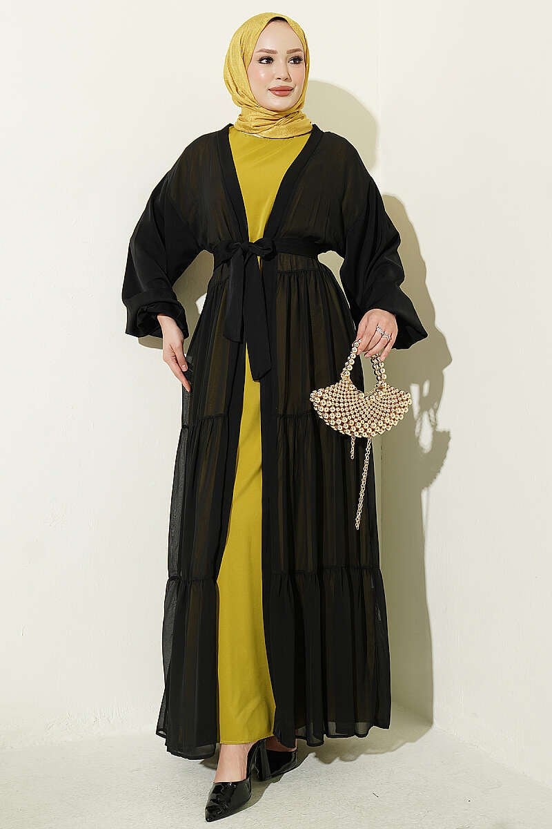 Katlı İkili Abaya Takım Yağ Yeşili