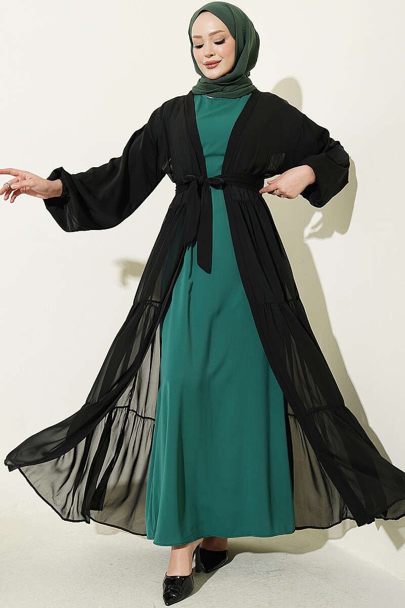 Katlı İkili Abaya Takım Zümrüt