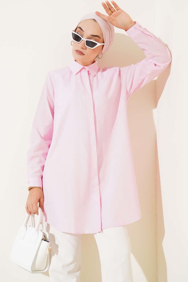 Klasik Yakalı Oval Kesim Pembe Gömlek