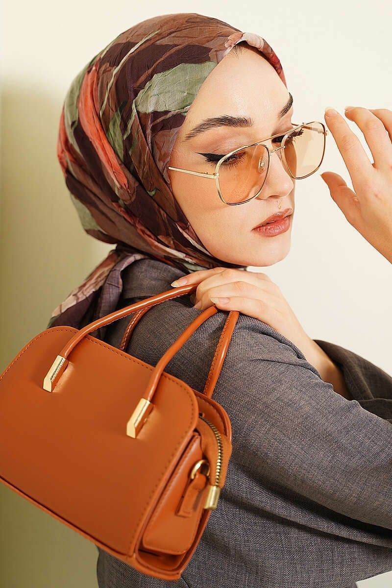 Lale Desen Bambu Kraş Eşarp Acı Kahve
