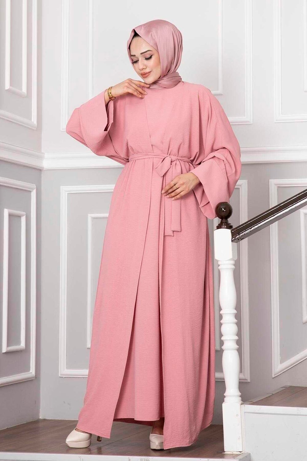 Leyli Tesettür Abaya Takım Pembe
