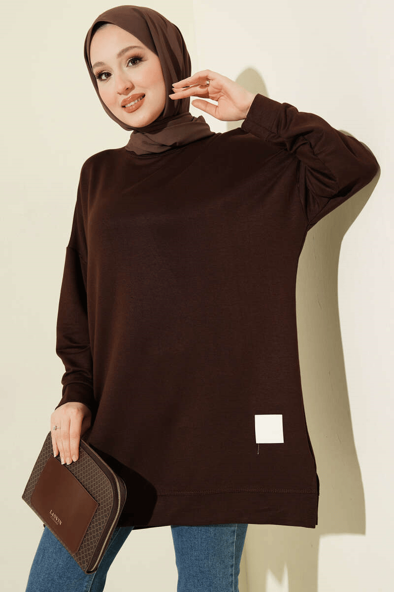 Loyşa Armalı Basic Tunik Acı Kahve