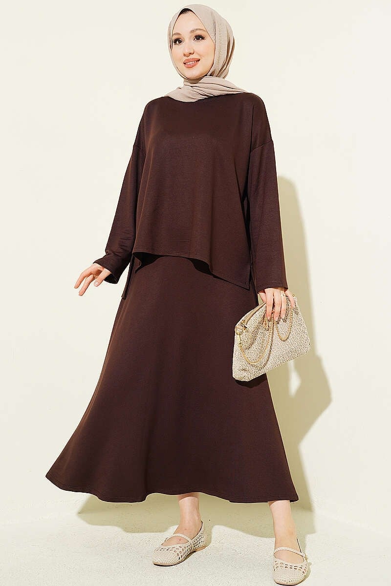 Loyşa Basic Tunik Etek İkili Takım Acı Kahve