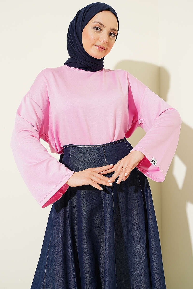 Loyşa Bilek Armalı Basic Bluz Pembe