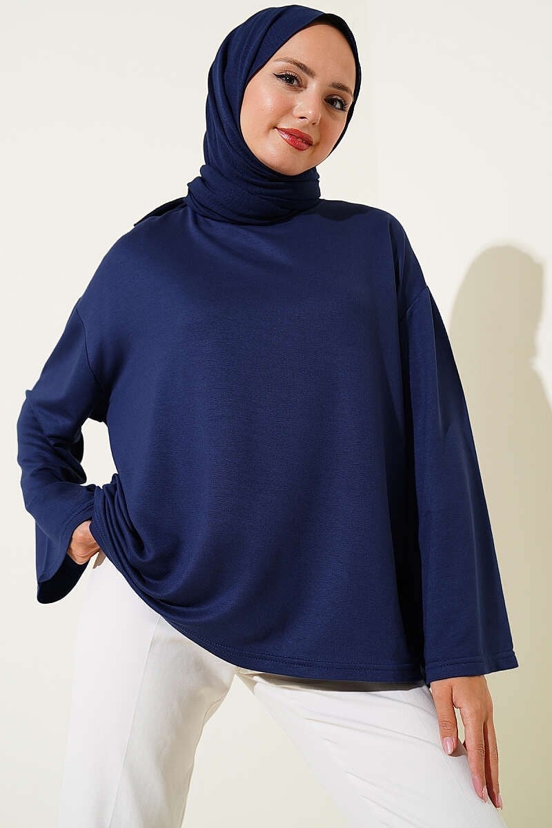 Loyşa Düşük Omuz Basic Tunik Koyu Lacivert