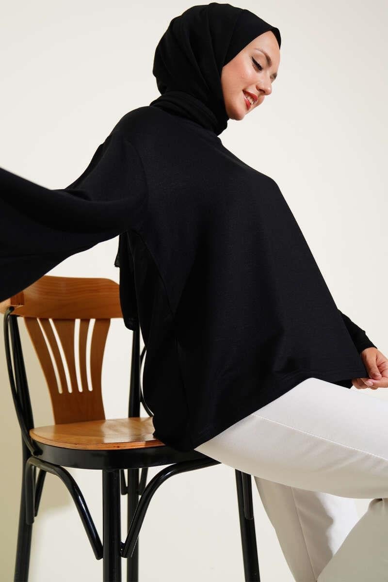 Loyşa Düşük Omuz Basic Tunik Siyah