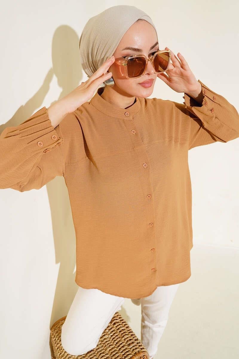 Manşet Büzgülü Tunik Camel 