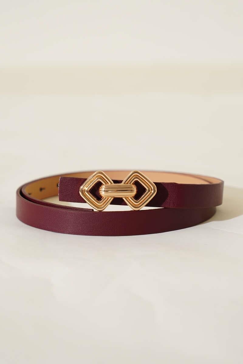 Metal Zincir Tokalı İnce Kemer Bordo