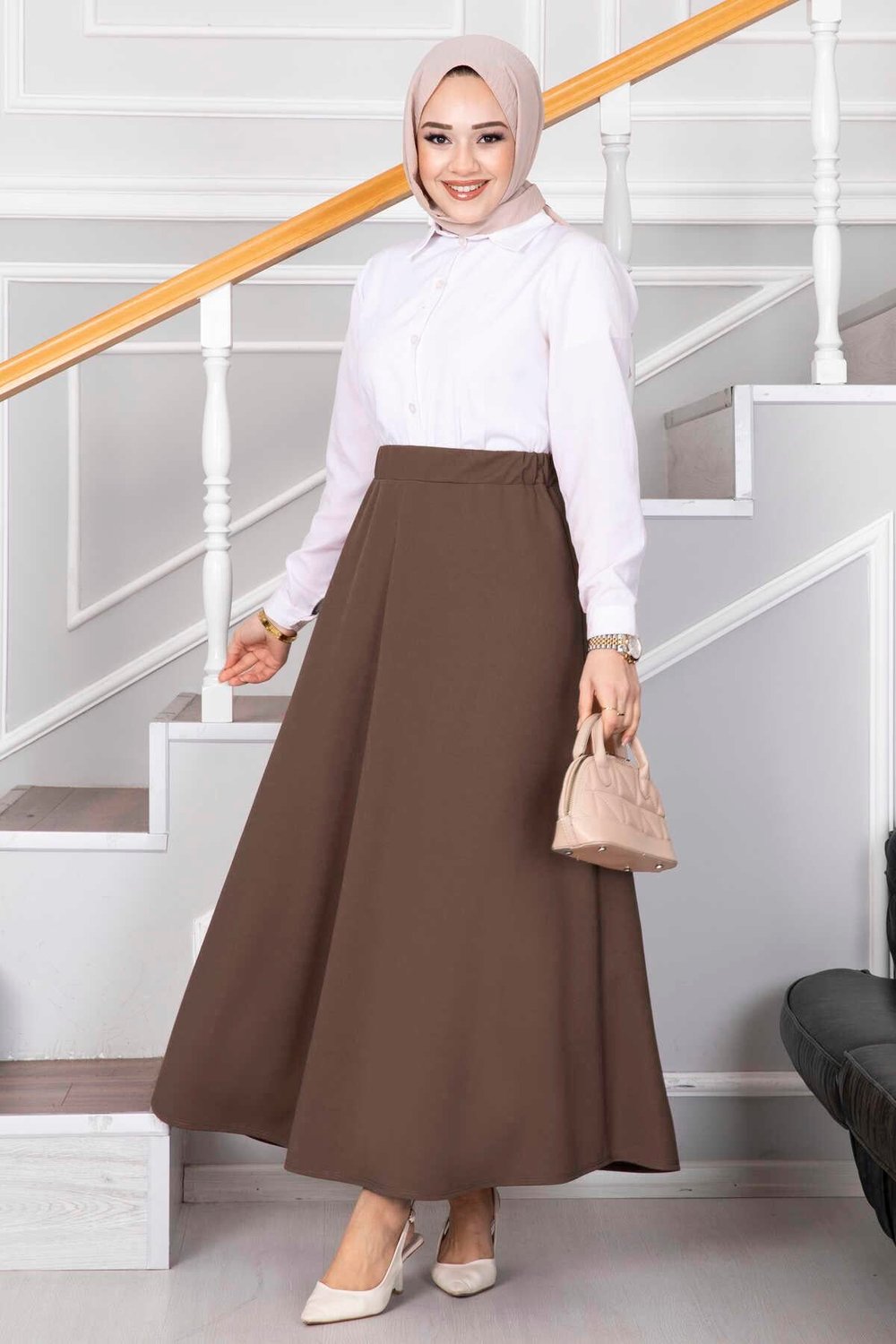 Mevlana Tesettür Etek Koyu Vizon