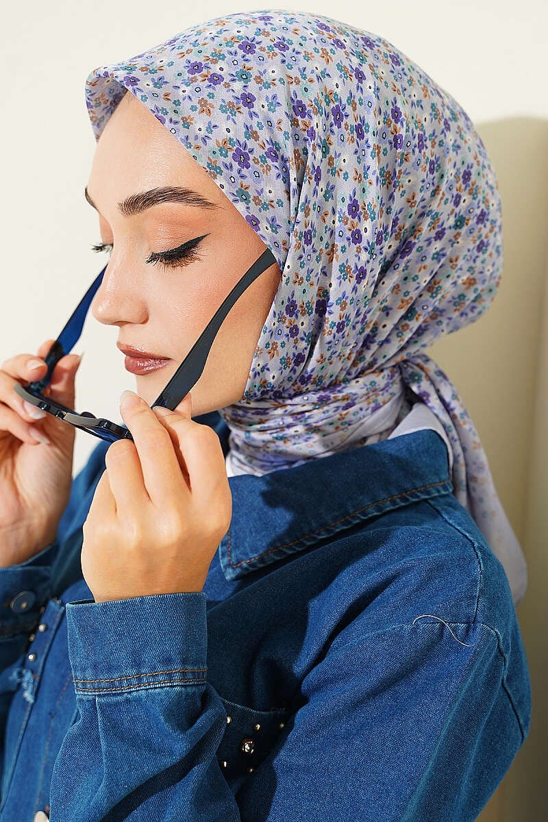 Mini Çiçek Detaylı Eşarp Bebe Mavi