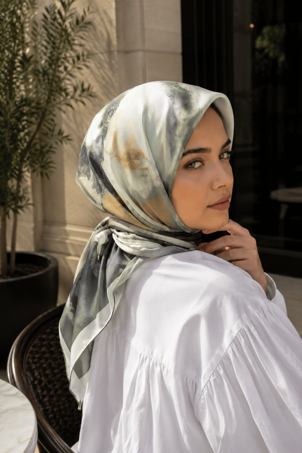 Modern Floral Desen Eşarp Serisi Mint