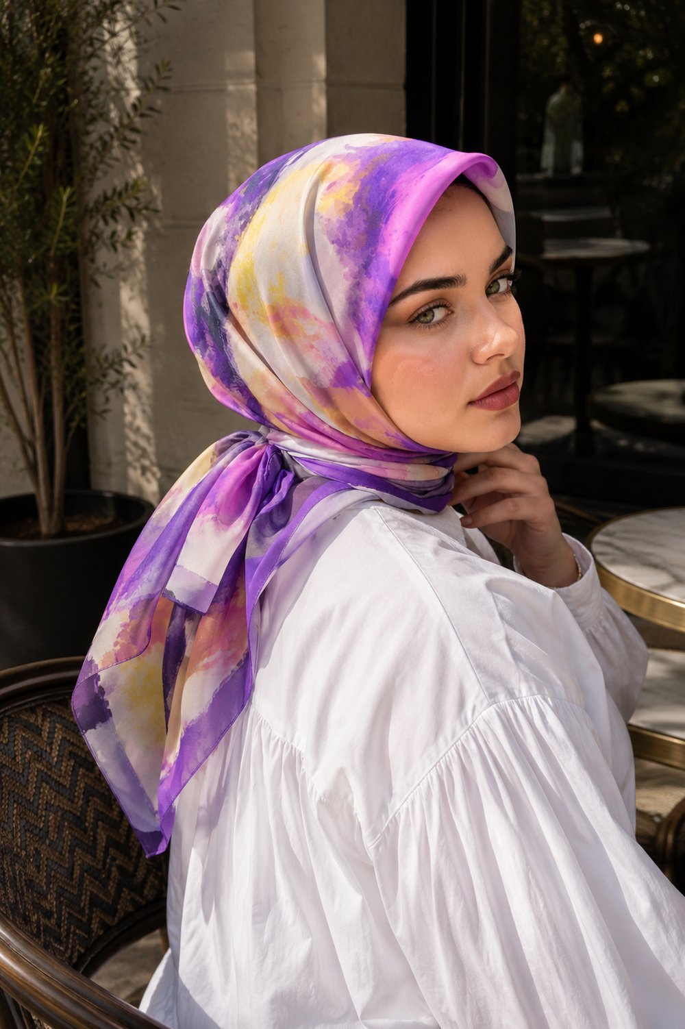 Modern Floral Desen Eşarp Serisi Mor