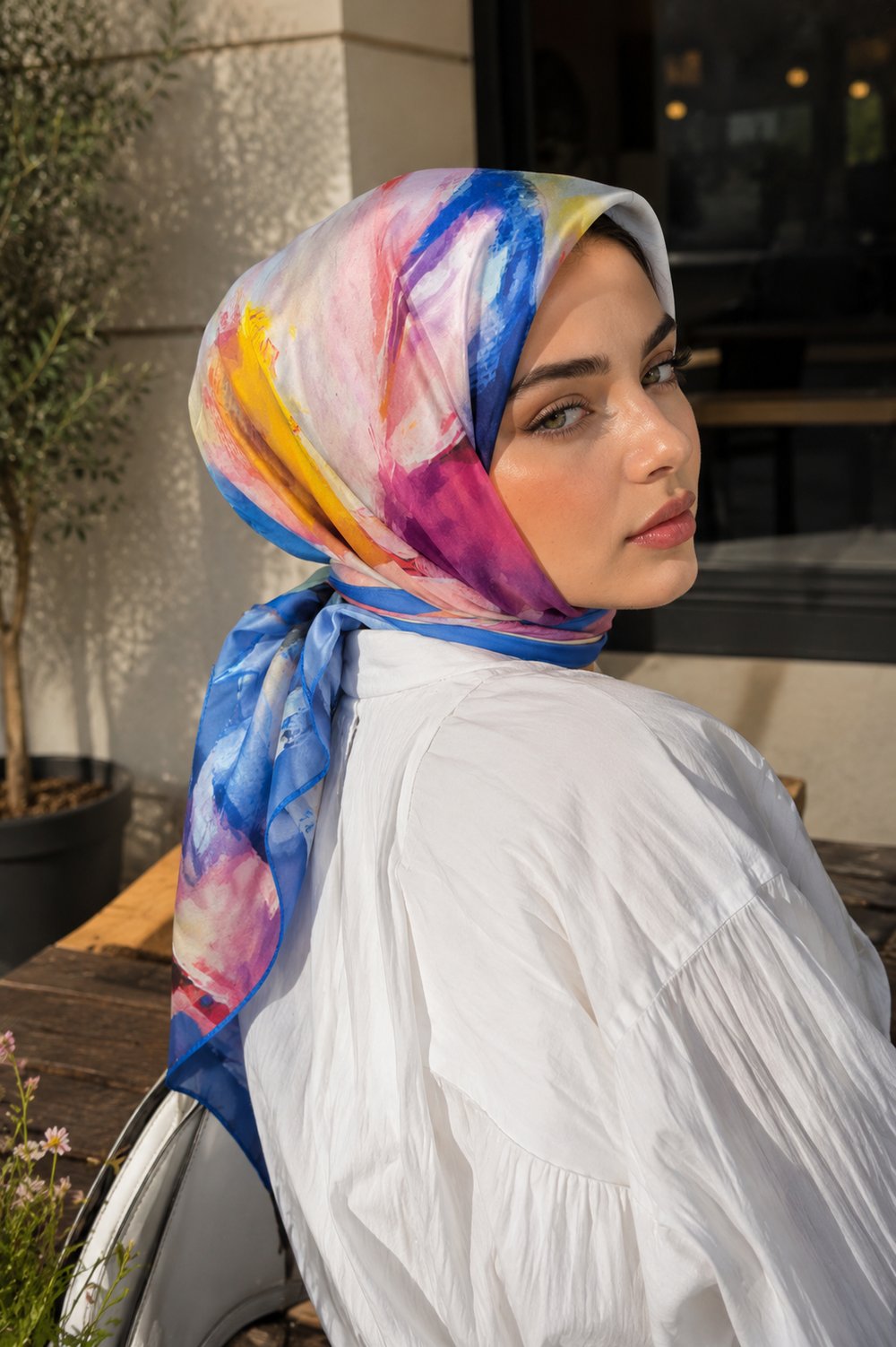 Modern Floral Desen Eşarp Serisi Saks