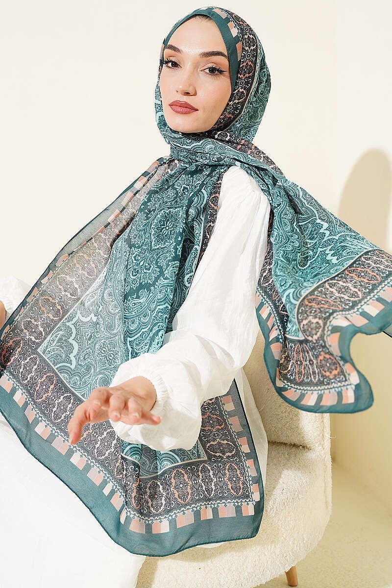Motif Desenli Soft Şal Zümrüt