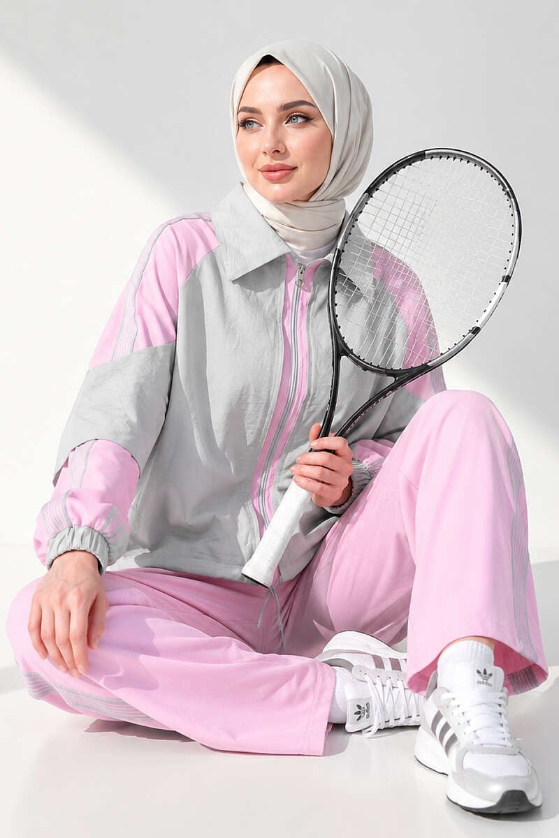 Omuz Şeritli Garnili İkili Takım Pembe