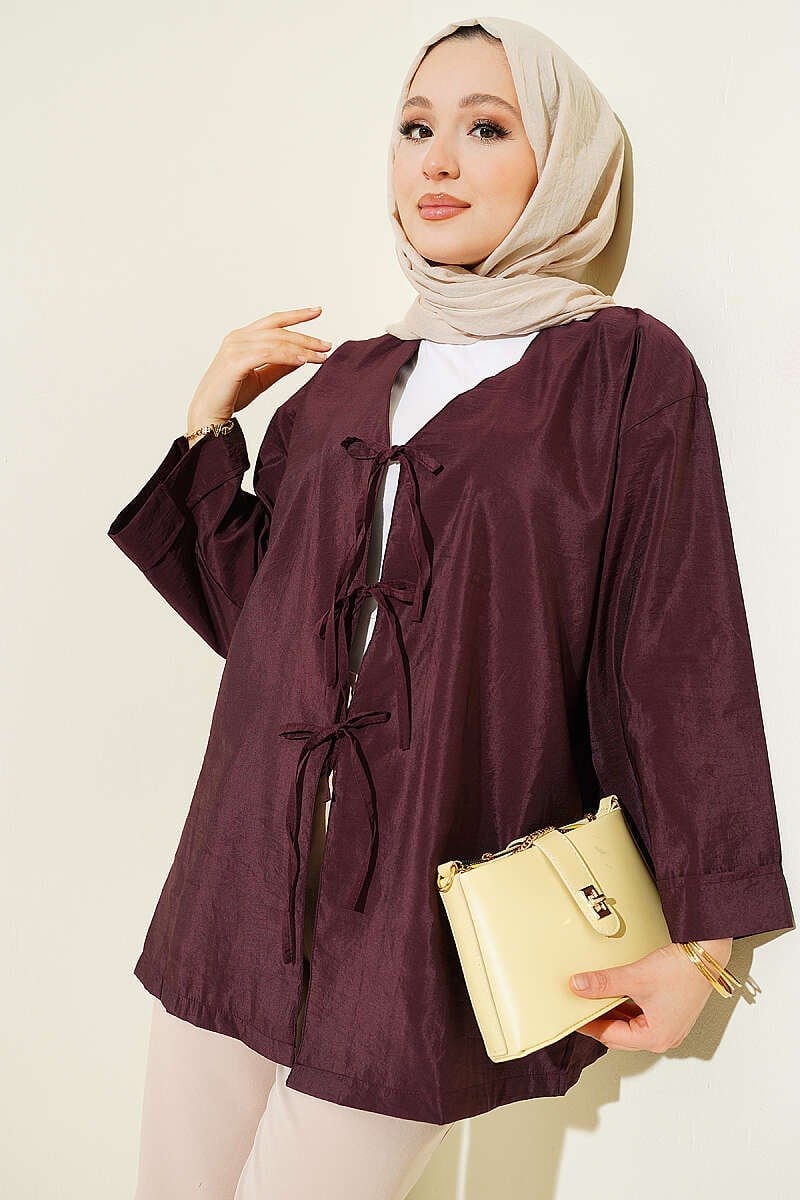 Önü Bağlamalı Salaş Paraşüt Kimono Mürdüm
