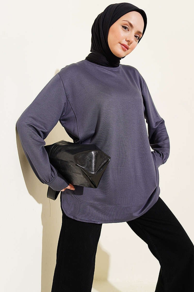 Oval Dikişli Loyşa Tunik Füme