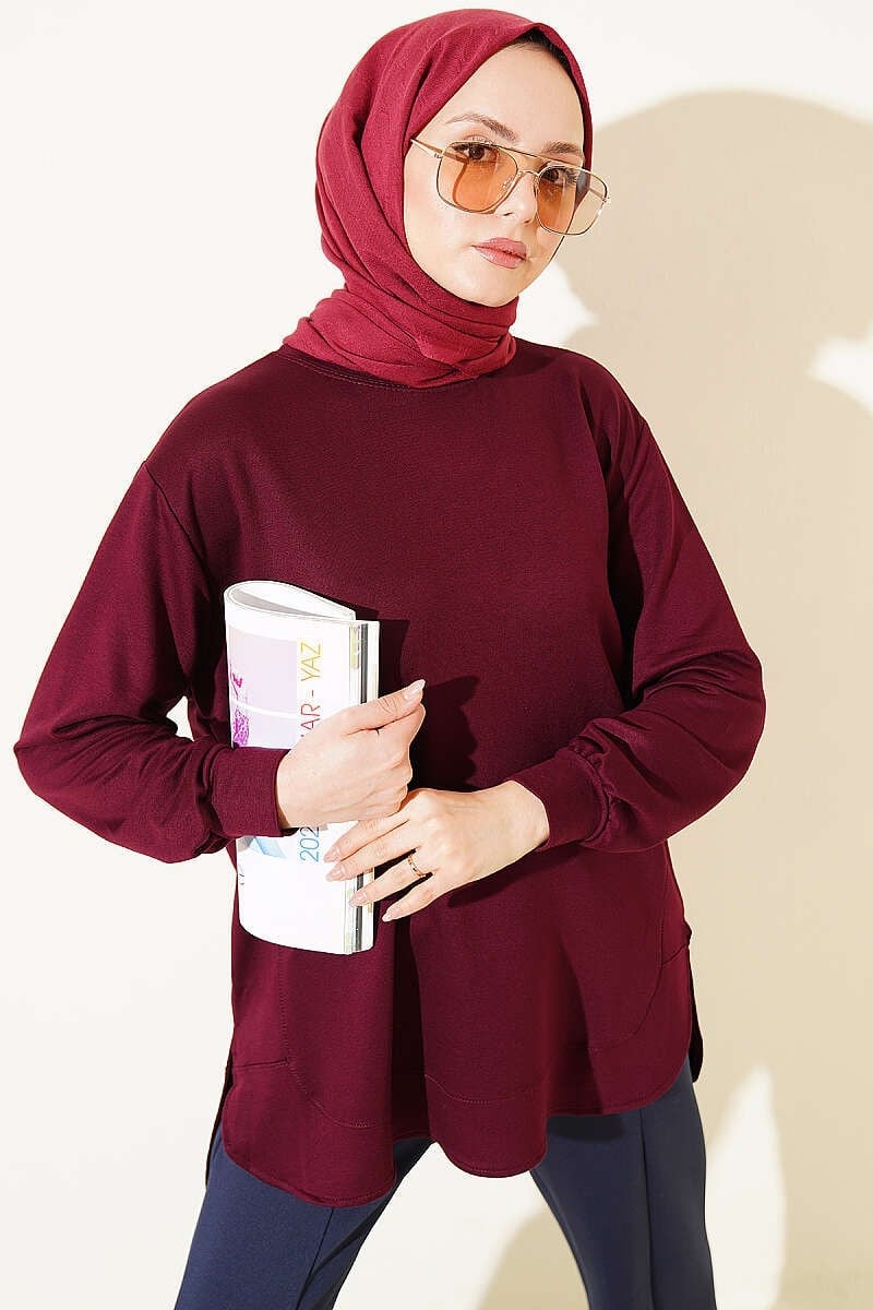 Oval Dikişli Loyşa Tunik Mürdüm
