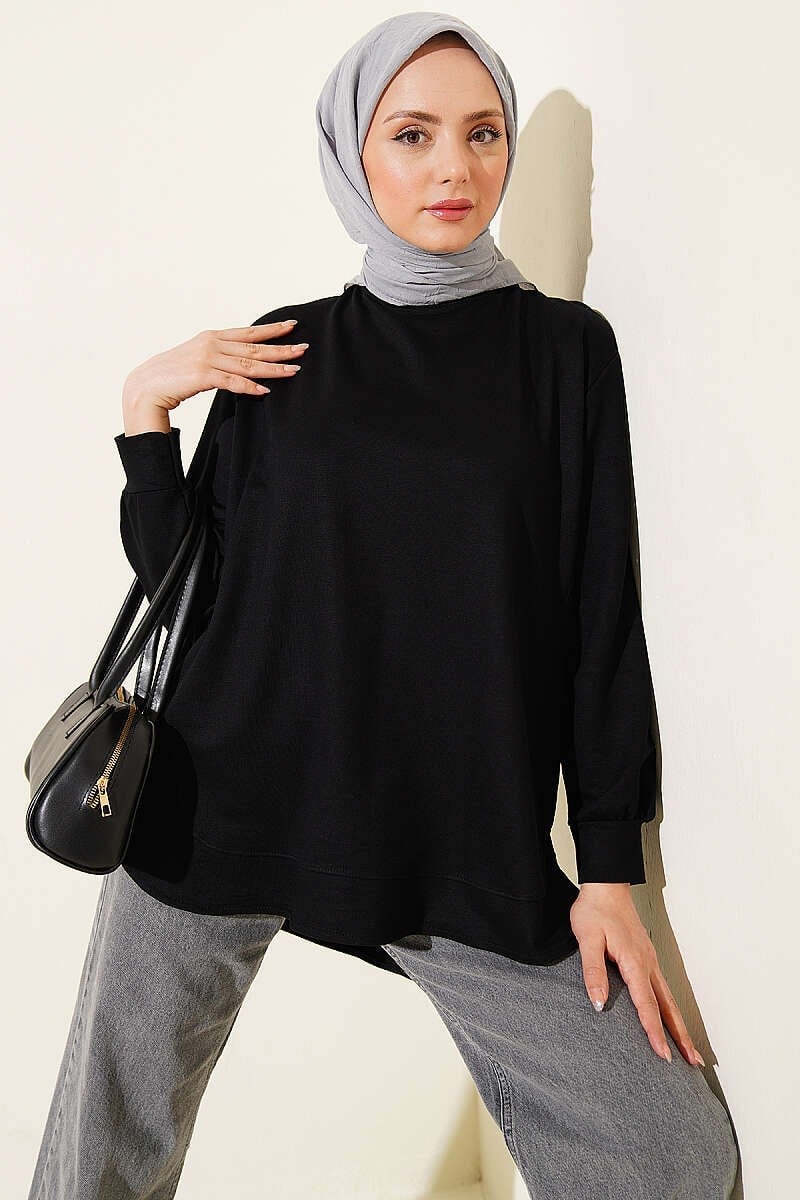 Oval Dikişli Loyşa Tunik Siyah