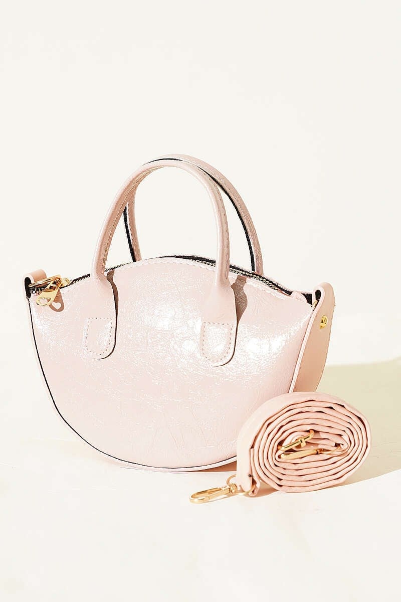 Oval Kesim Rugan Mini Çanta Pudra