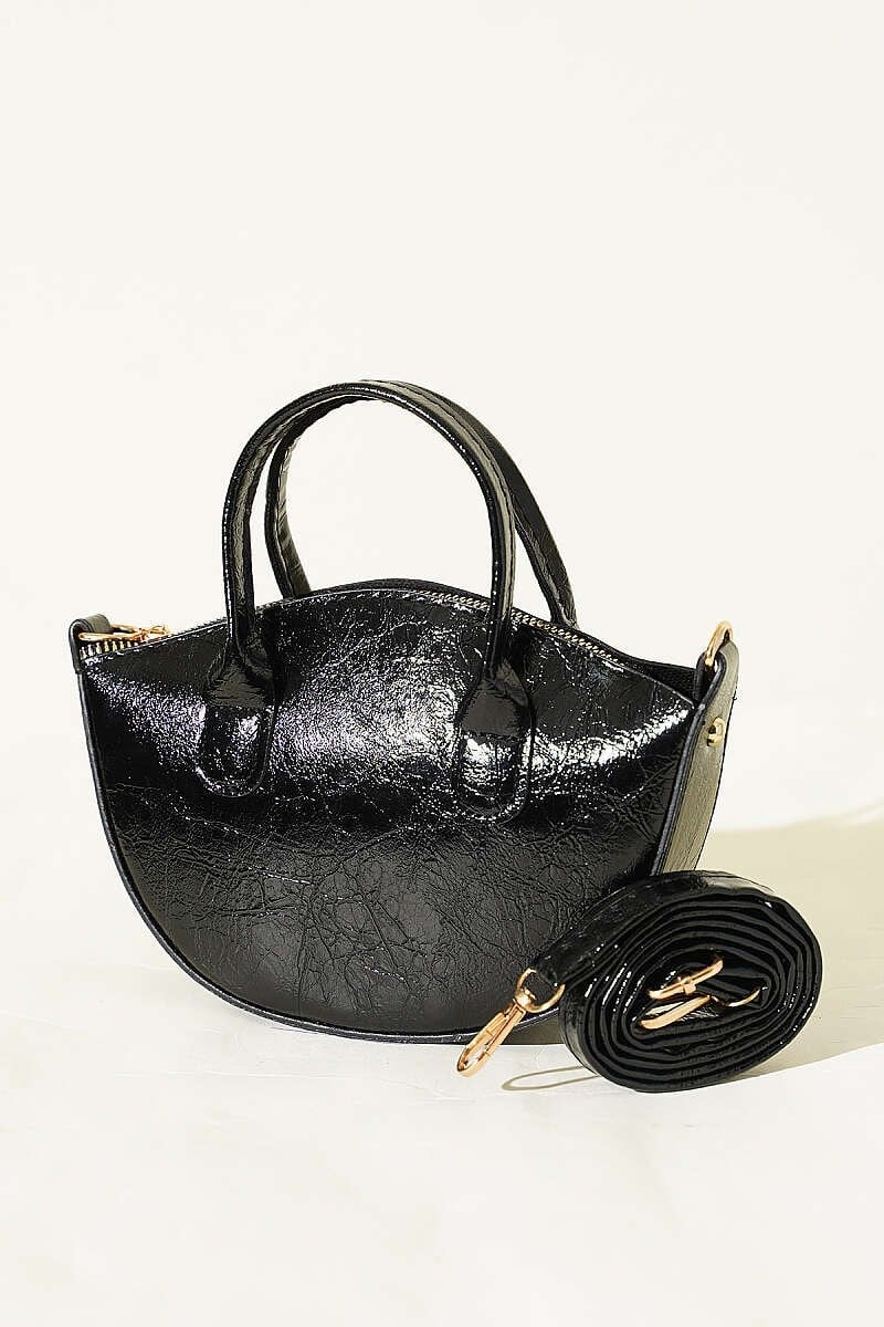 Oval Kesim Rugan Mini Çanta Siyah