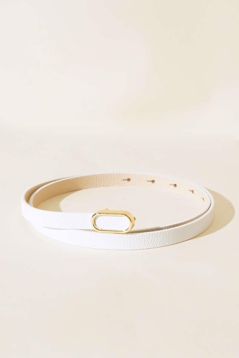 Oval Metal Tokalı İnce Kemer Beyaz Gold