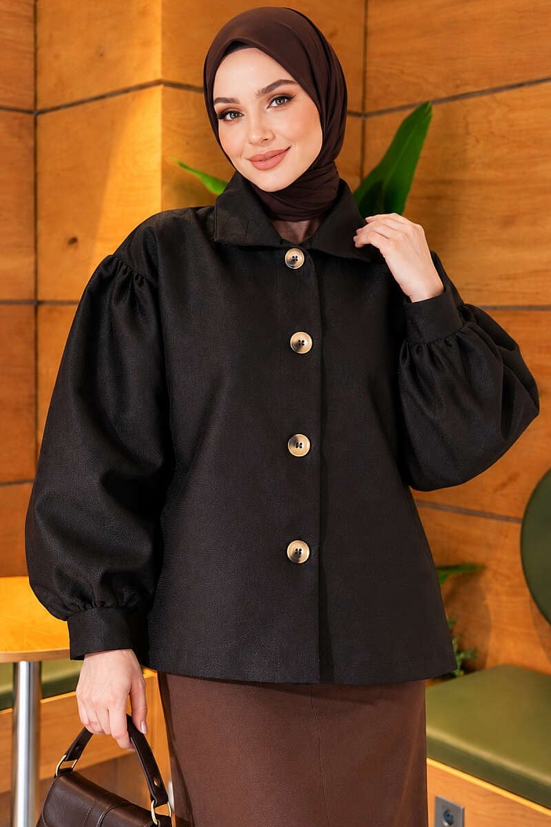 Oversize Balon Kol Ceket Siyah