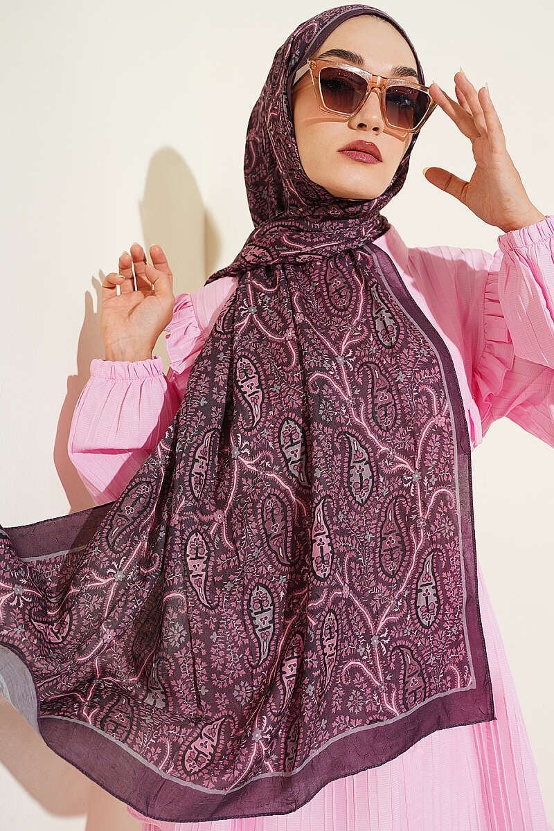Paisley Kraş Modal Şal Mürdüm