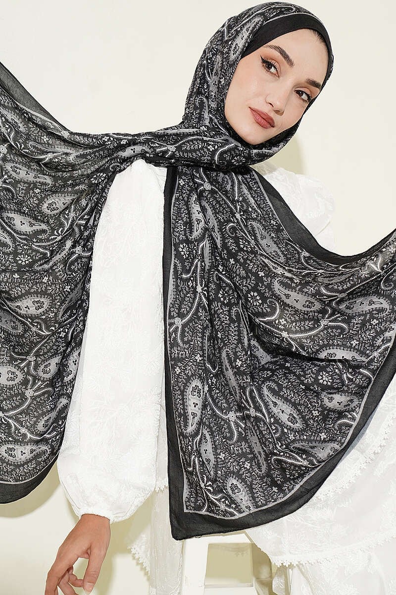 Paisley Kraş Modal Şal Siyah