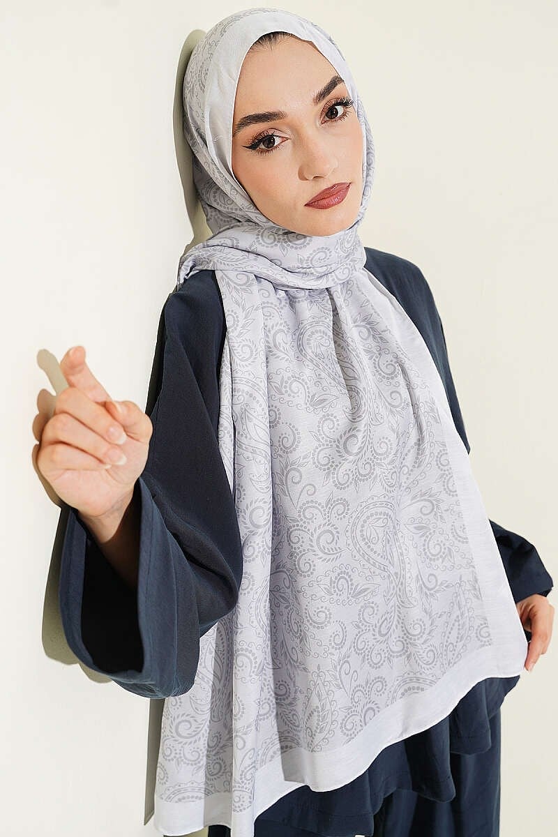 Paisley Motifli Soft Şal Gümüş