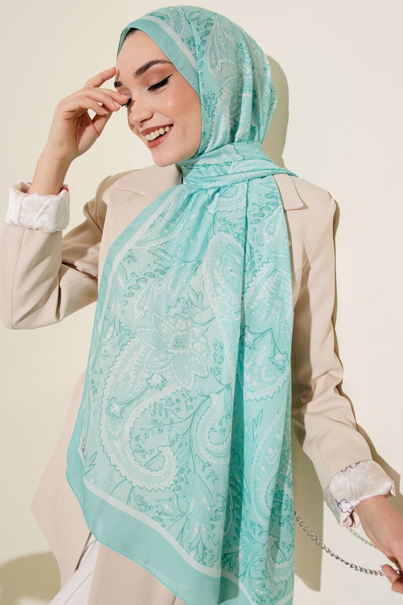 Paisley Motifli Soft Şal Su Yeşili
