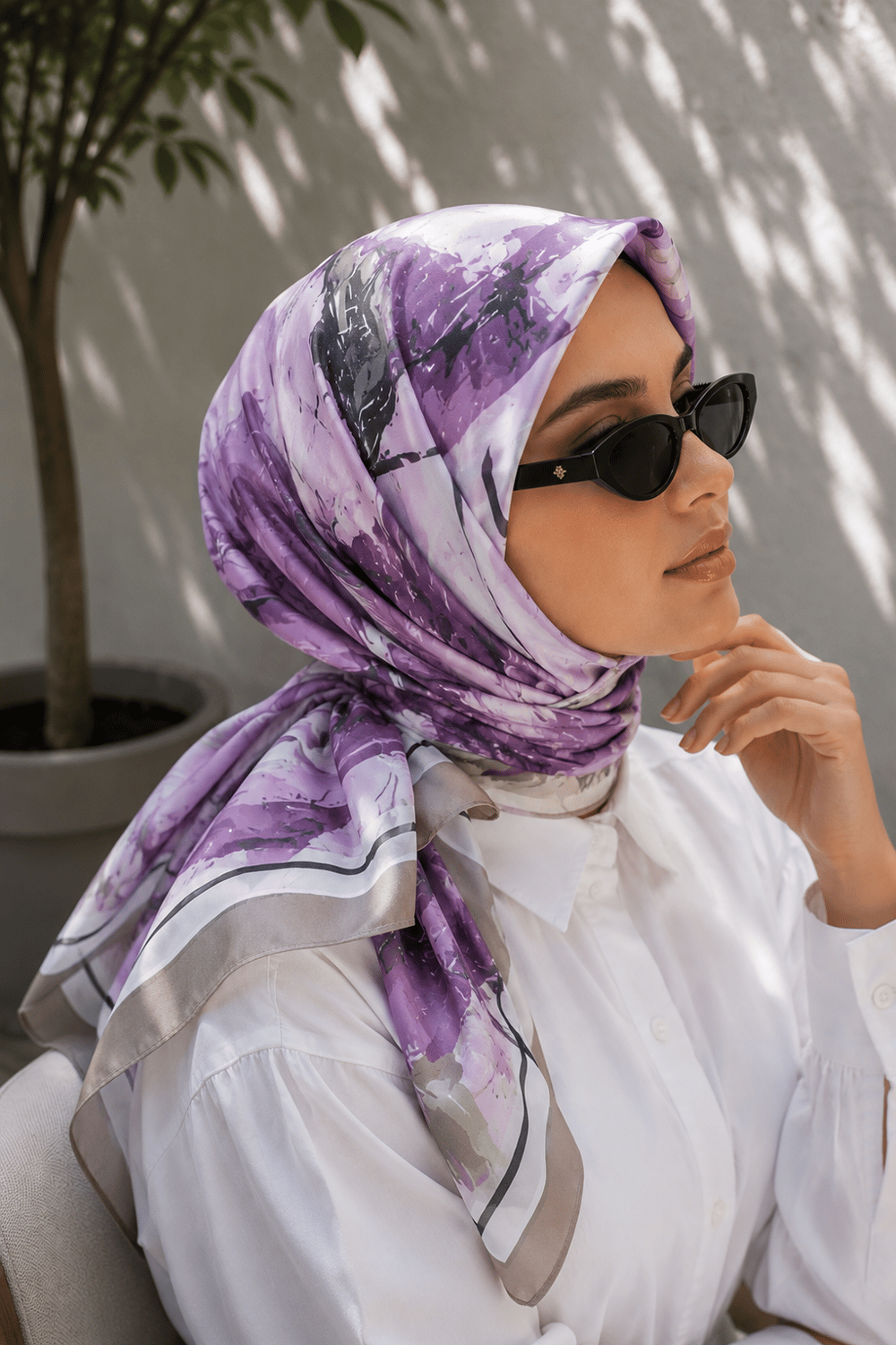 Pastel Çiçek Desen Eşarp Serisi Vizon