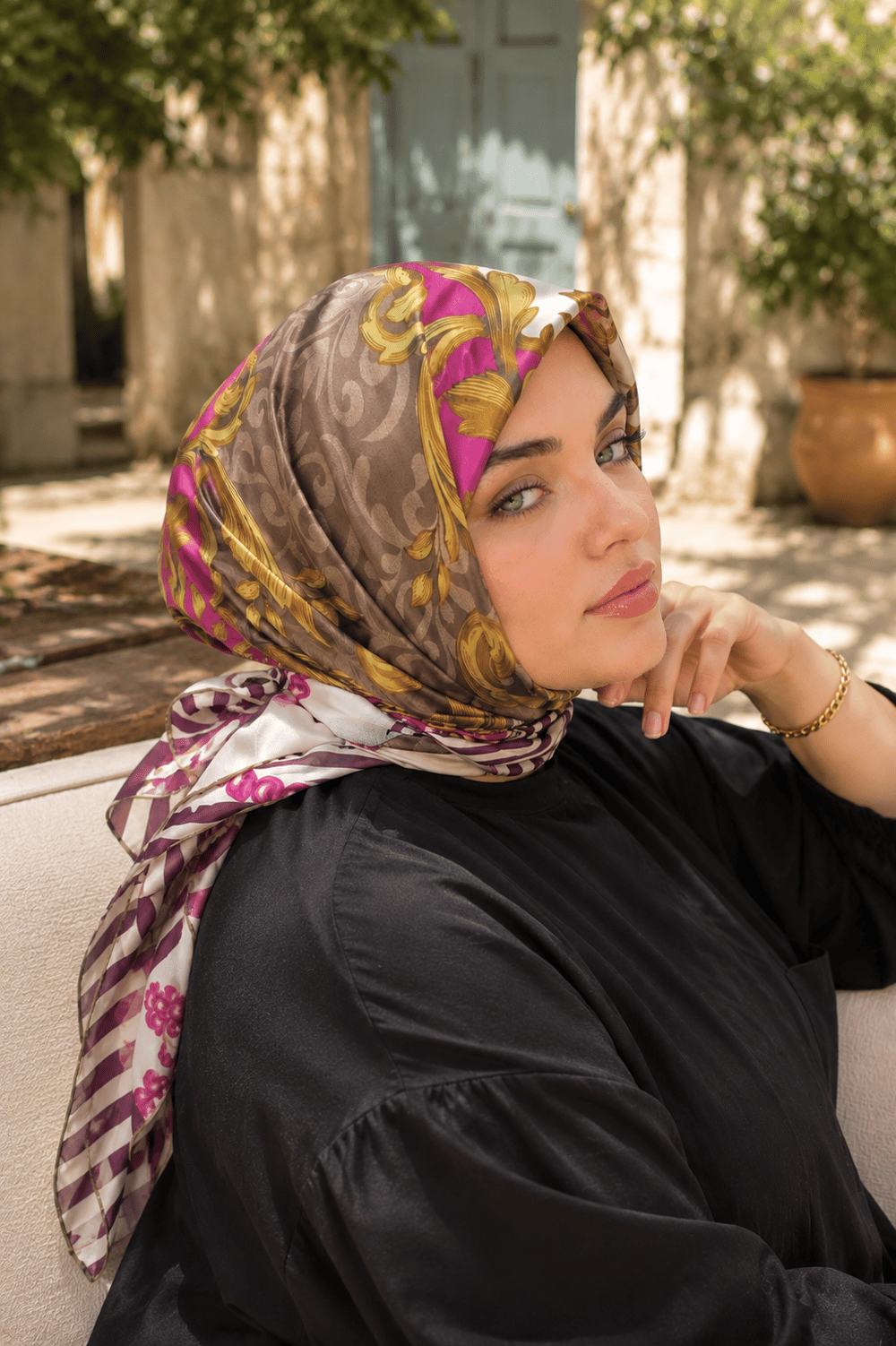 Patchwork Desen Eşarp Serisi Koyu Bej