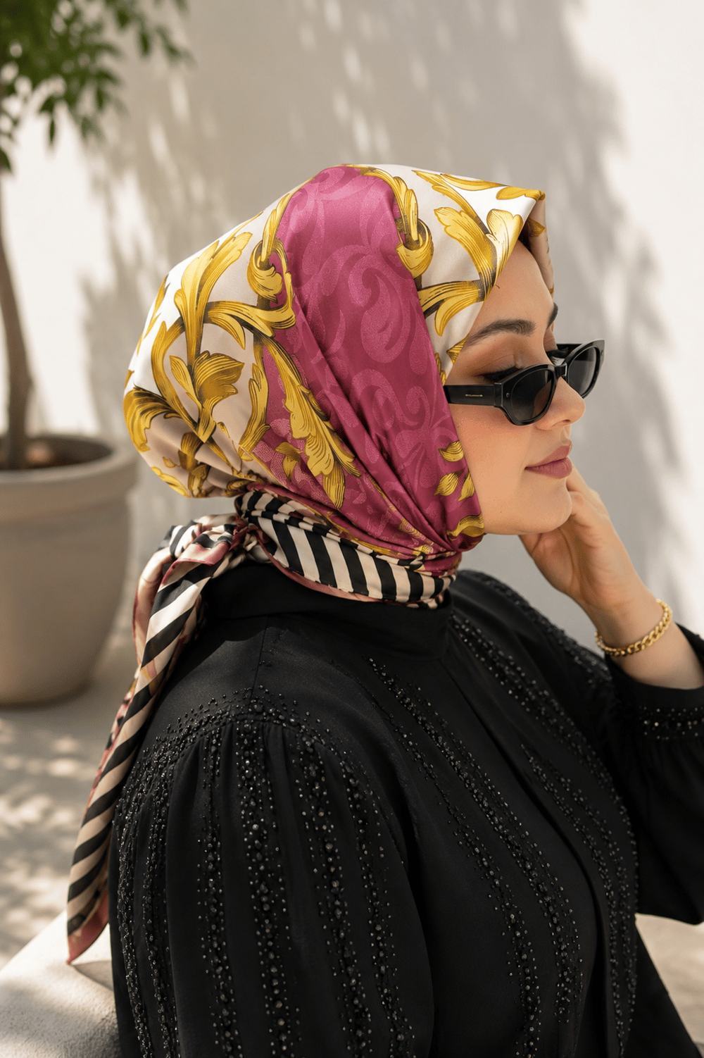 Patchwork Desen Eşarp Serisi Pudra