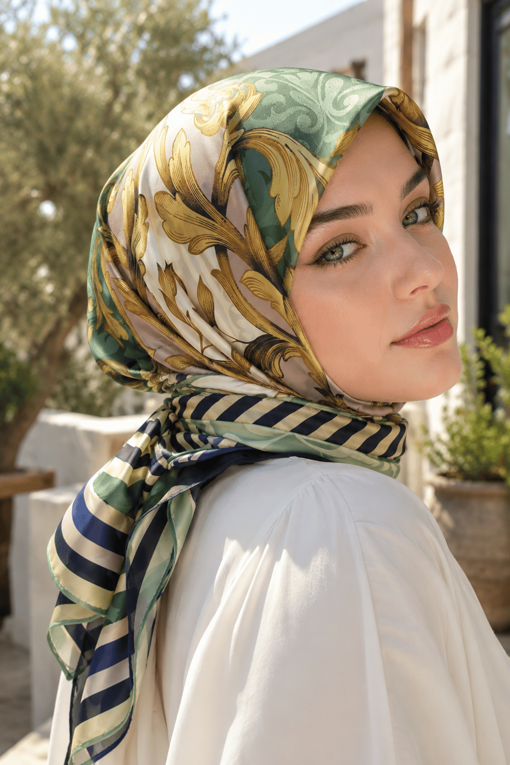 Patchwork Desen Eşarp Serisi Yeşil