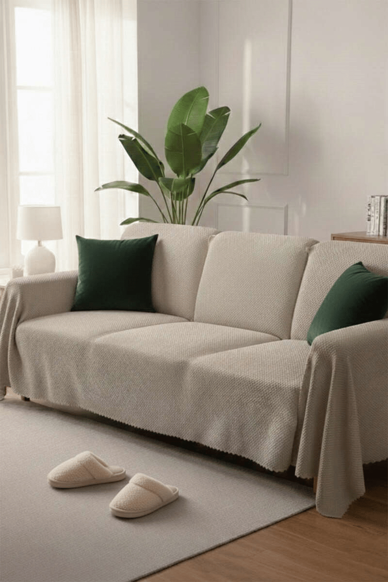 Peluş Koltuk Örtüsü Bej